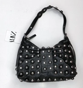 BNWT Zara Black Studded Shoulder Bag - Picture 1 of 4