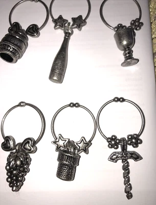 CHARMS - PEWTER WINE GLASS CHARMS MARKER NEW SET OF 6 - Image 1 of 4