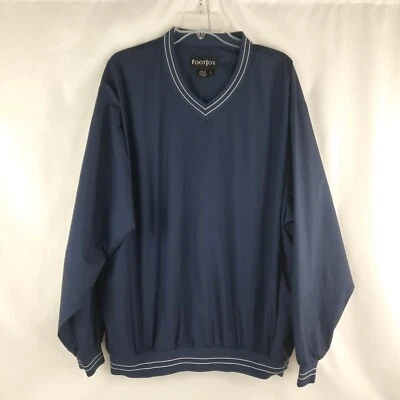 Footjoy FJ 高尔夫风衣夹克男式 L 蓝色 V 领套衫风衣 — 第 1/4 张图片