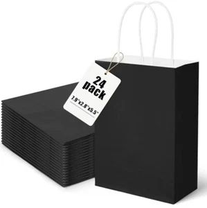 24PCS Gift Bags With Handle, 5.5" x 2.8" x 7.9" Black Party Favor Bags Kraft... - Picture 1 of 6