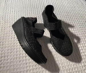 BERNIE MEV Lulia Black Woven Wedge Heel Mary Janes Shoes Sandals 40 / 9.5 - 10 - Picture 1 of 9