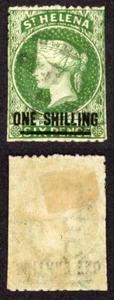 St Helena SG18 1/- Deep yellow-green Surch Type B used Cat 130 Pounds - Picture 1 of 1