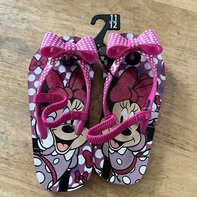 Baby Toddler Girls MINNIE MOUSE FLIP FLOPS Polka Dot Bow SIZE  11-12 - Image 1 of 3