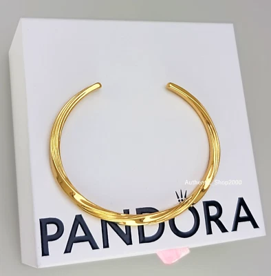 New 100% Authentic PANDORA ESSENCE 14k Gold Plated Twisted Open Bangle 563869C00 - Image 1 of 4
