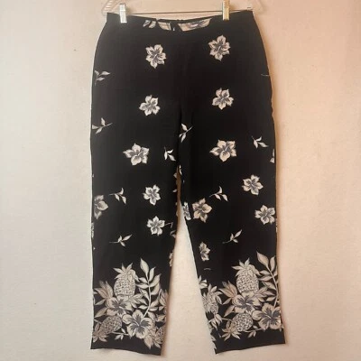 Tommy Bahama Pantalones Talla 8 100% Seda Negro Oscuro Floral Capri Tropical Resortwear Foto 1 de 4