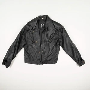 Vintage Damen Leder Jacke Gr. 38 schwarz Übergangsjacke Echtleder Biker Kragen - Bild 1 von 19