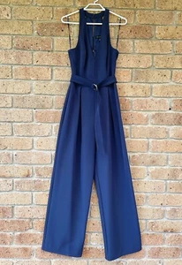 FOREVER NEW sz 6 - Dark Navy Blue Belted Jumpsuit Playsuit 70's Inspired Pleats - Picture 1 of 11