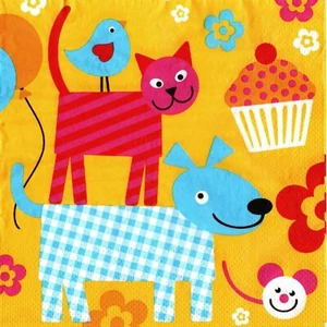 Paquet 20 serviettes en papier chat/chien. Pack 20 paper napkins cat/dog - Imagen 1 de 1