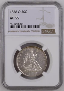1858-O NGC AU55 WB-24 R-4 ๐ด $650 PCGS P.G. โ
Rare RPD! โ
Seated Half Dollar 50C - Picture 1 of 6