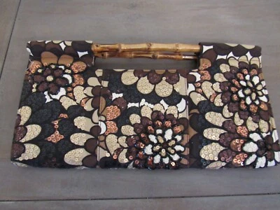 Bolso de Mano The Limited Floral con Lentejuelas con Asas de Bambú Marrón Negro Tostado Foto 1 de 4