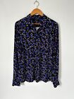 Long Tall Sally Blouse UK 12 Blue Floral Button Shirt Long Sleeve Double Pocket