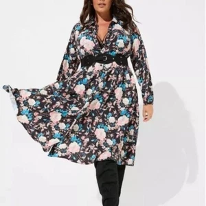 Torrid Midi Studio Crepe De Chine Long Sleeve Button Front Shirtdress size 1X - Picture 1 of 15