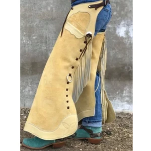 Handmade Western Cowgirl Leather Chaps Vintage Fringe Riding Pants Style Gear - Picture 1 of 2