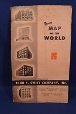 Vintage World Map,22 x 31",John Swift Planographers,USA,Early 1900s,Fold Out