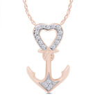 0.10 Cttw Round Cut Diamond Heart Anchor Pendant Necklace 10K Solid Rose Gold