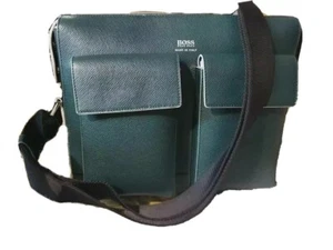 Hugo Boss Signature Collection Mens Messenger bag Green Calfskin leather BNWT - Picture 1 of 10