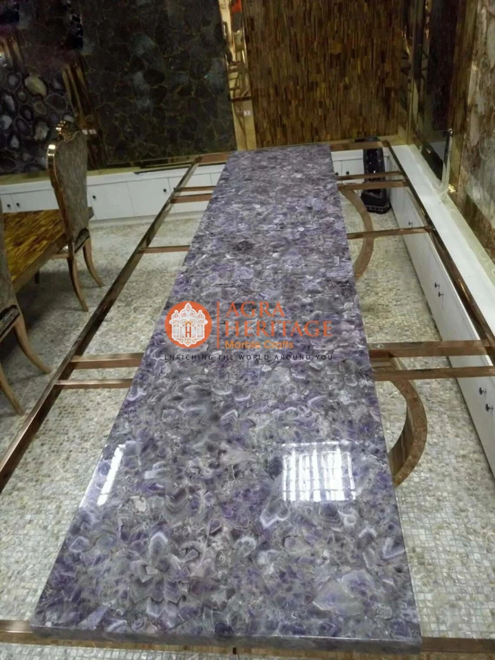 Agate Dinning Table, Agate Coffee Table,Agate Center Table Purple Agate Semi Art - Image 1 of 1