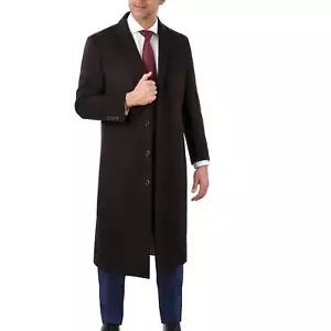 Mens Regular Fit Solid Dark Brown Full Length Wool Cashmere Overcoat Top Coat - Picture 1 of 7