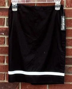 Rock Bleistift Baumwolle einfarbig schwarz mit weißer Borte 4 S gefüttert Arbeit Neu mit Etikett - Bild 1 von 8