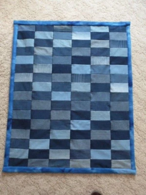 :) NEW blue jean denim quilt / blanket...wheelchair, travel, lap size...38x47 - Image 1 of 4