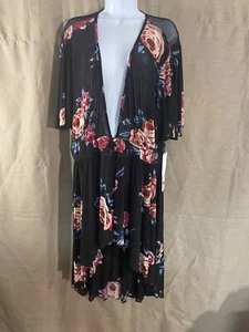 L.I.F.E. Love is for Eternity Sheer Black Floral Cover Up Shirt Dress 2x Polyest - Picture 1 of 19