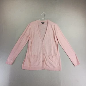 Eddie Bauer Womens Petal Pink Cardigan Sweater Sz L 100% Cotton Preppy Lounge - Picture 1 of 12
