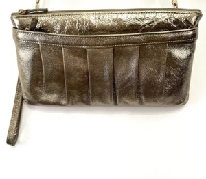 TUSK Vintage Gold Leather Metallic Crossbody Clutch Cocktail Purse , Wristlet - Picture 1 of 6