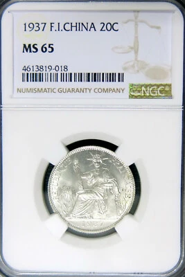 French Indochina 1937 20 Cents NCG MS 65 - Image 1 of 4