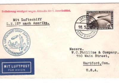 GERMANY Air 4m GRAF ZEPPELIN Cover 1929 Blue *1 AMERIKAFAHRT* Cachet USA KZ76 - Image 1 of 4