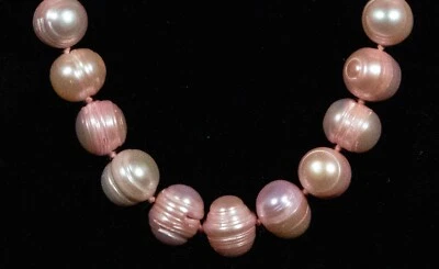 Collar rosa barroco de agua dulce 10 mm perlas 18" broche de plata de ley anudado Foto 1 de 4