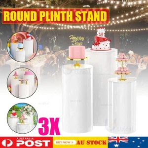 3x Round Plinth Cylinder Pedestal Stand Wedding Party Cake Dessert Flower Table - Picture 1 of 11