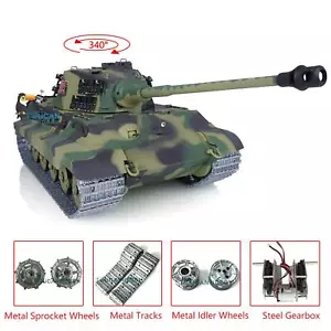 Henglong 1/16 7.0 King Tiger 3888A 2.4G RC Tank RTR Upgraded Metal Tracks Smoke - Picture 1 of 12