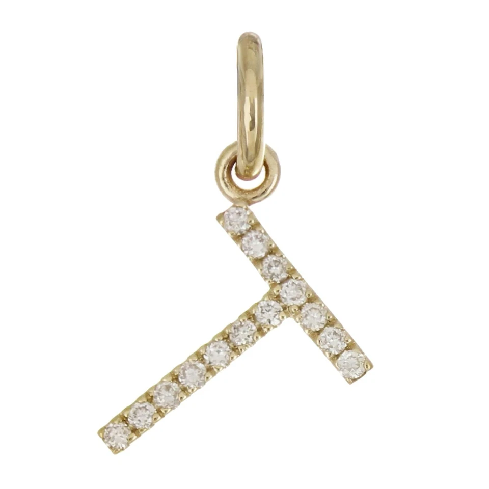 14k Yellow White or Rose Gold Diamond Initial Letter T Charm Pendant - Image 1 of 4