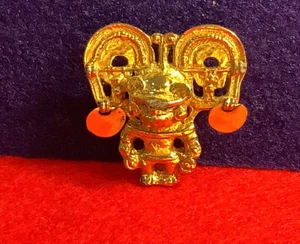 Vintage Mayan Pre Columbian Gold Plated Design Brooch - Picture 1 of 3