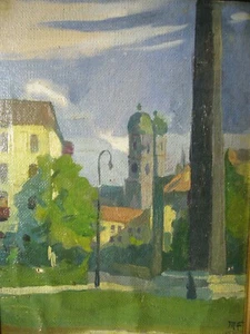 Impressionist Münchner Schule Karolinenplatz München monogrammiert 2WK Obelisk - Bild 1 von 11