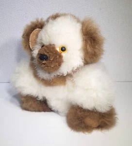 Alpaka Fell braun weiß Stofftier Plüsch Leder Ohren Hund Bär flauschig 10 Zoll EUC - Bild 1 von 10