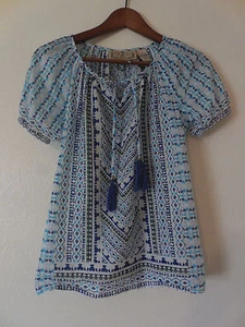$27 NEW Sz.S/P   LIFE STYLE --%100 Cotton --- Blouse Blue/White Top ( INDIA )  - Picture 1 of 5