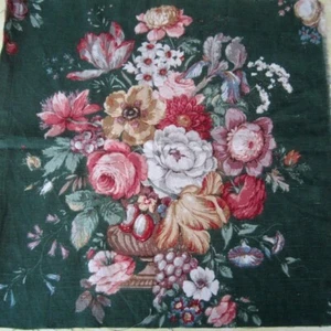55cm x 60cm Vintage Antique Sanderson Linen Upholstery Curtain Peony Rose Floral - Picture 1 of 7