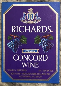 Vintage WINE Label Original RICHARDS CONCORD GRAPE Original 1950's NOS Unused - Picture 1 of 4