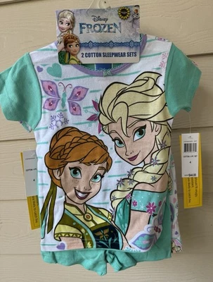 Disney Girls Frozen Elsa&Anna Cotton Snug Fit 4-pc Pajama Short Set,4,6,8,10,NWT - Image 1 of 4