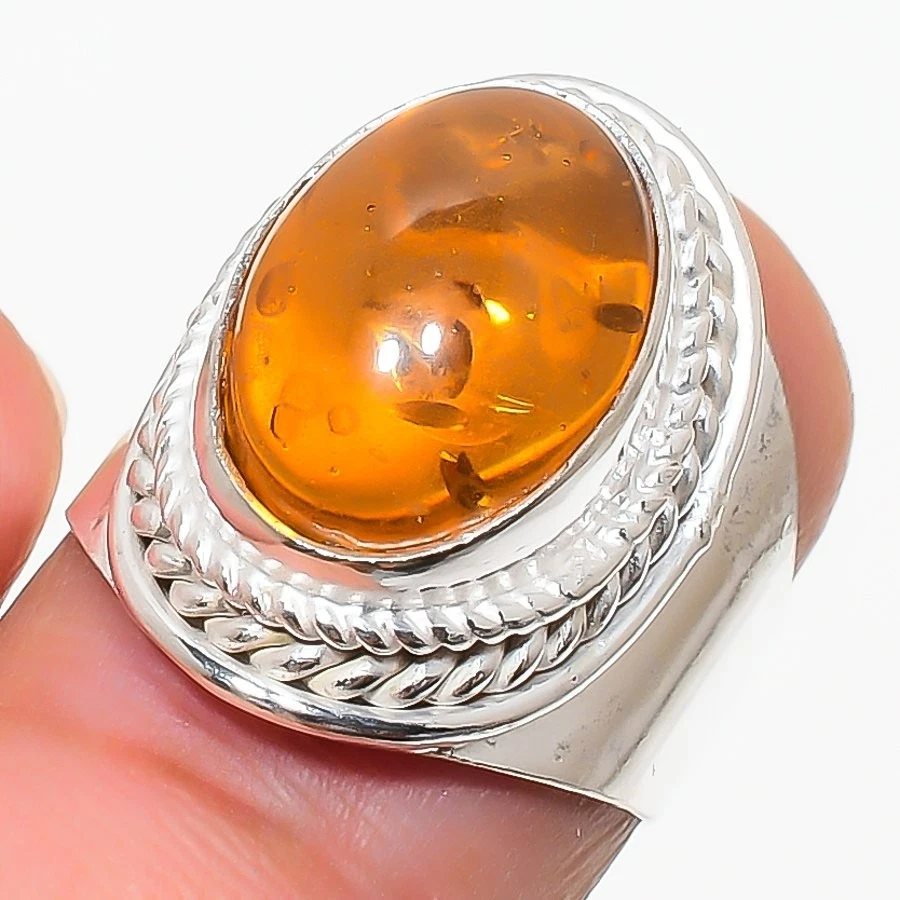 Amber Handmade Gemstone 925 Sterling Silver All Size Ring For Gift - Image 1 of 1