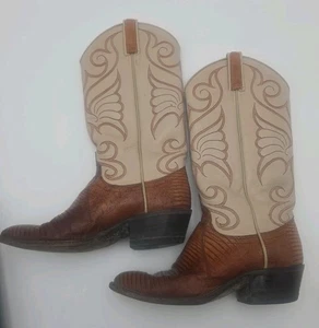 Dan Post Men’s Cowboy Boots Size 6.5 C Brown Lizard Skin Leather Western - Picture 1 of 5