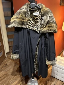 IVAN GRUNDAHL Vintage Kunstfellkragen Damen Mantel Oversized Leopardenmuster 38 - Bild 1 von 12
