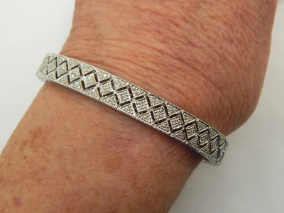 Affinity Diamonds ISP Sterling Silver Art Deco Geometric Hinged Cuff Bracelet - Image 1 of 4