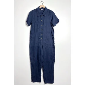 CONSCIOUS CLOTHING Linen Short Sleeve Jumpsuit Snap Front Navy Blue size Medium - Picture 1 of 8