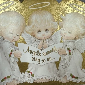 Vintage Weihnachtskarte UNBENUTZT Engel Ruth Morehead Holly Babes singendes Trio mit Umschlag - Bild 1 von 6
