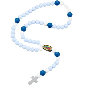Collana rosario silicone battesimo croce blu baby shower regalo cristiano - Foto 1 di 7