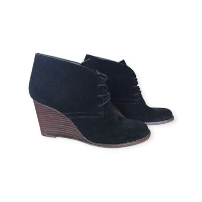  Lucky Brand Yamene Black Suede Wedge Ankle Boots Booties Size 8M  - Image 1 of 4