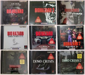 BIOHAZARD 1 2 3 Gun Survivor Director's Dual Shock 1 2 Dino Crisis 1 2 PS1 9 set - Picture 1 of 12