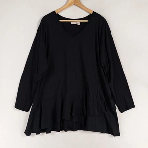 LOGO Lori Goldstein Tunika Top 2X schwarz Rüschensaum Langarm Baumwolle Modal - Bild 1 von 9